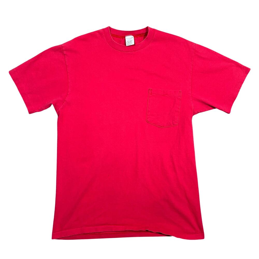 Vintage 80s JC Penney Selvedge Pocket Tee Men’s Large Red Blank USA Made T-Shirt